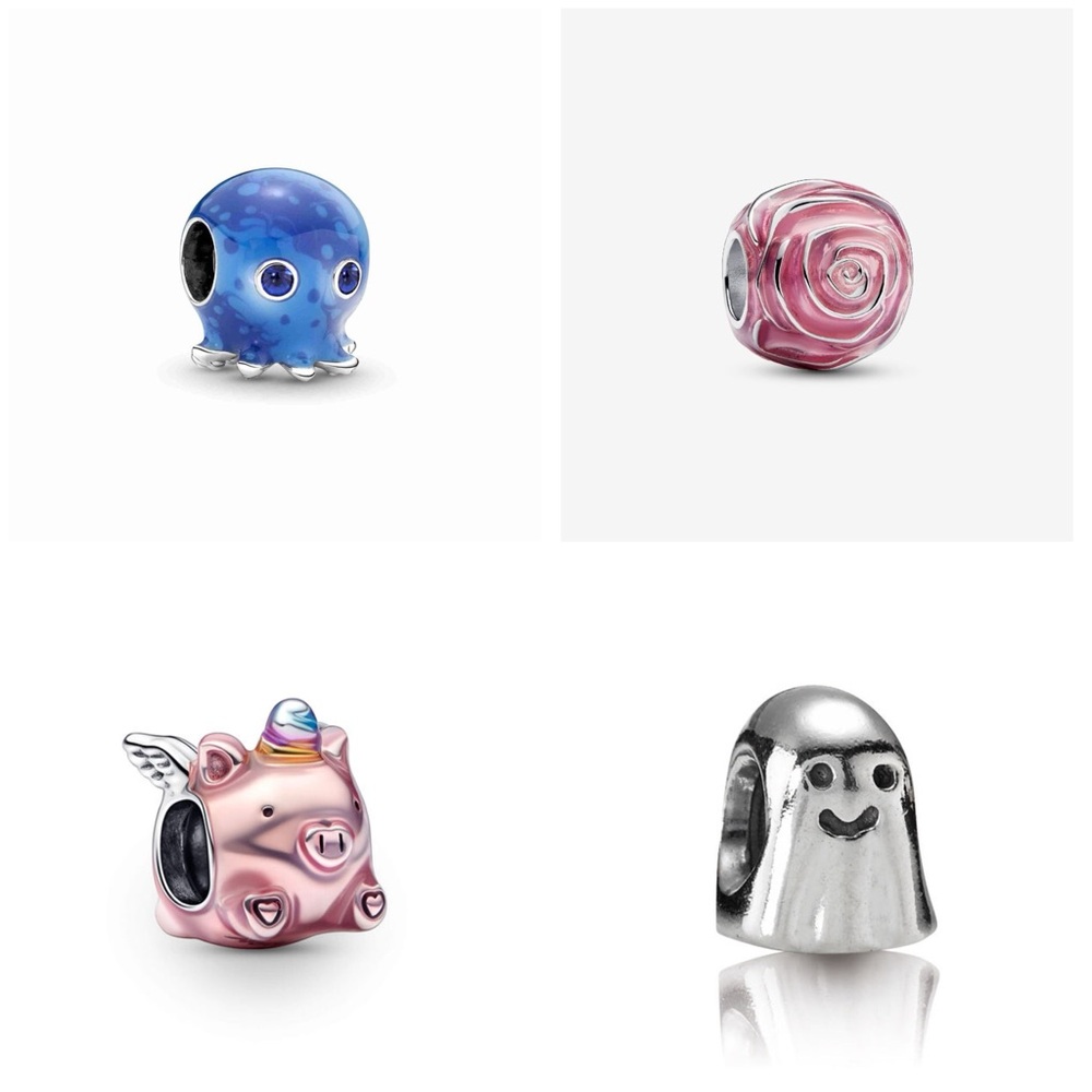 Set of Four Charming Beads - Blue, Pink, Silver